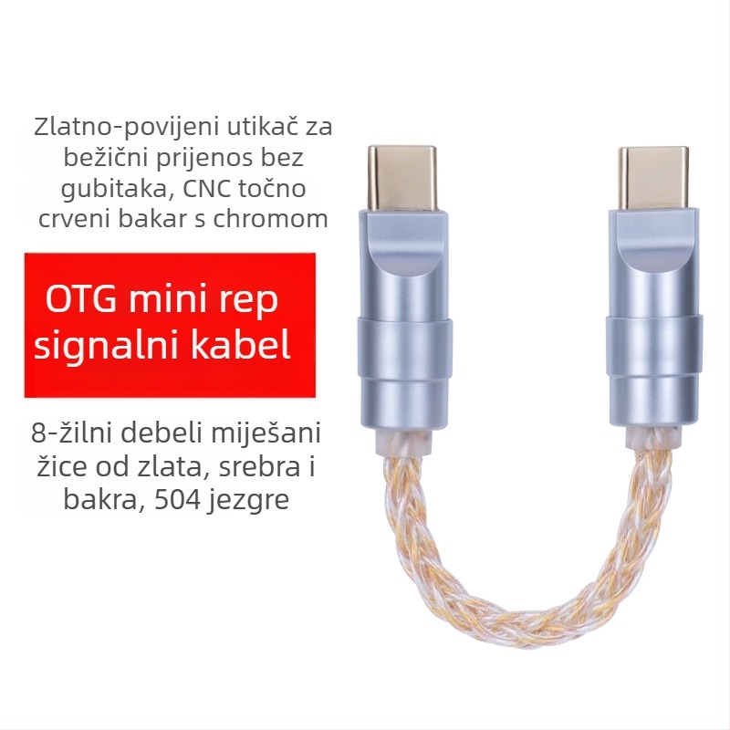 Bartok Otg02 OTG USB-C na USB-C DAC pojačivač slušalica kabel, duljina 10 cm, USB 2.0, vodiči s premazom srebra