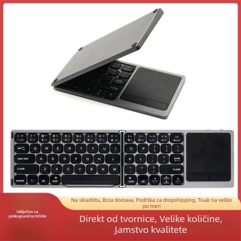 Sklopiva Bluetooth tipkovnica s touchpadom za tablet/telefon/notebook — 64 tipke, aluminijska legura, bežična, punjiva, prijenosna