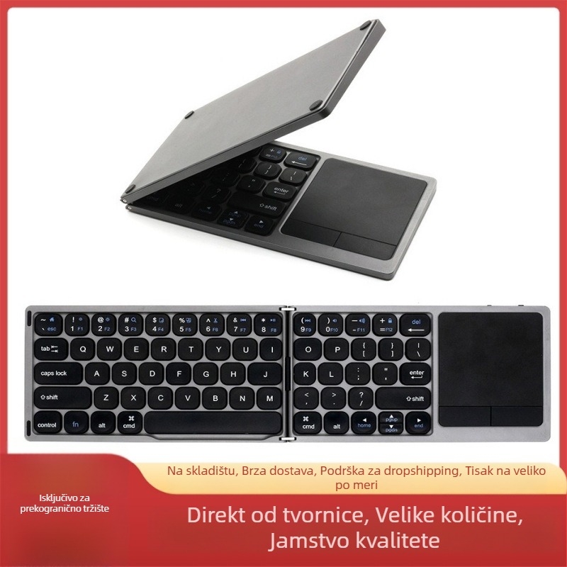 Sklopiva Bluetooth tipkovnica s touchpadom za tablet/telefon/notebook — 64 tipke, aluminijska legura, bežična, punjiva, prijenosna