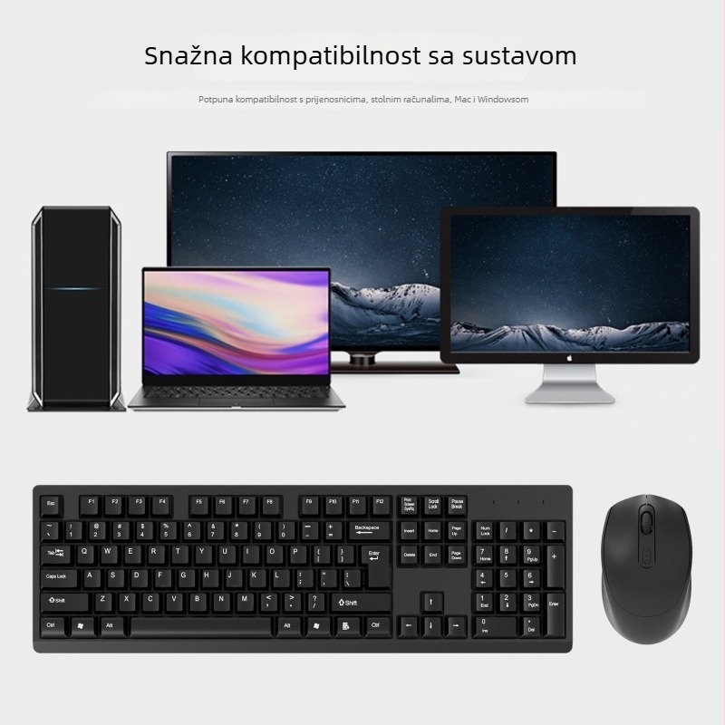 Bežični set tipkovnice i miša – 2.4G, USB sučelja, DPI 1600, ergonomski, vodootporan