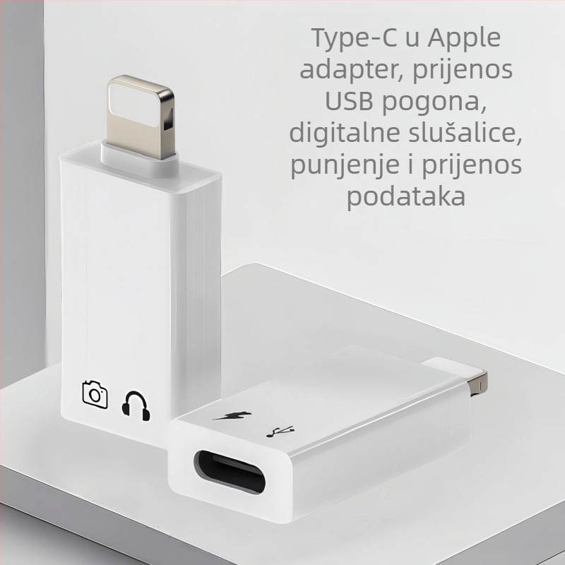 OTG USB-C adapter za Apple uređaje – reprodukcija s USB flash diska, zvuk i punjenje, podrška digitalnim slušalicama (iPhone SE i stariji modeli)