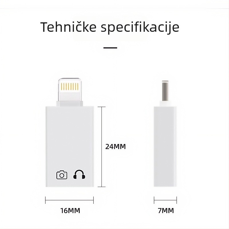 OTG USB-C adapter za Apple uređaje – reprodukcija s USB flash diska, zvuk i punjenje, podrška digitalnim slušalicama (iPhone SE i stariji modeli)