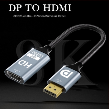 Type-C na DP pleteni kabel za 8K60Hz projekciju zaslona, duljina 0,2 m, bakreno jezgro, Cs5563 čip