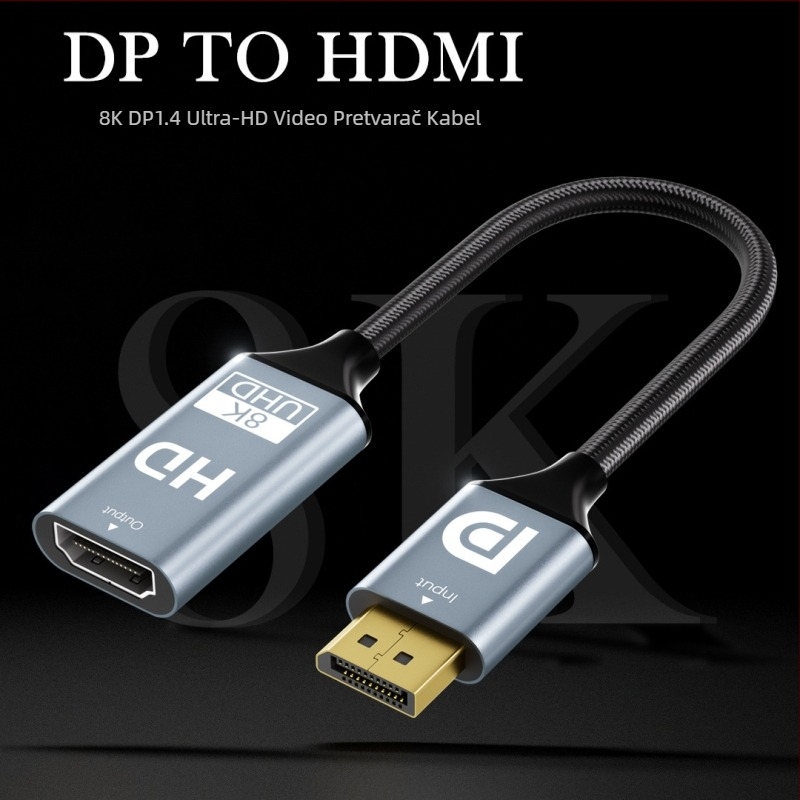 Type-C na DP pleteni kabel za 8K60Hz projekciju zaslona, duljina 0,2 m, bakreno jezgro, Cs5563 čip