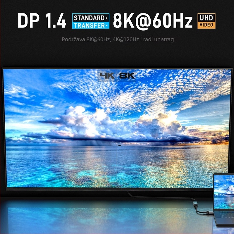 Type-C na DP pleteni kabel za 8K60Hz projekciju zaslona, duljina 0,2 m, bakreno jezgro, Cs5563 čip