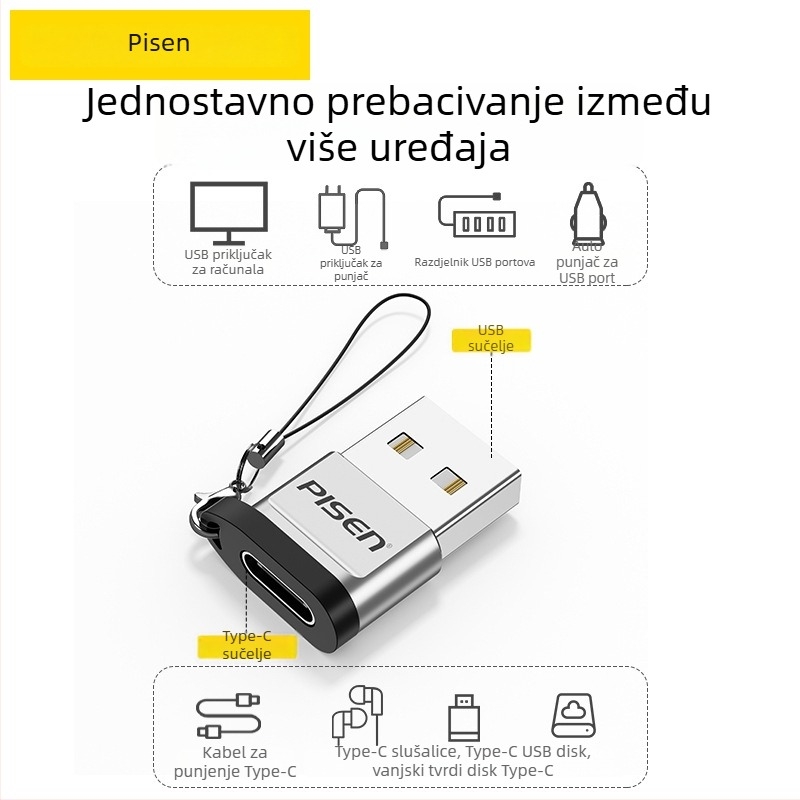 Pisen NJ-H02 USB-C adapter za podatke i punjenje, Type-C kompatibilan