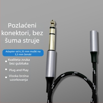 AUX audio kabel: 6,35 mm muški 3-polski na 3,5 mm ženski 3-polski – adapter za auto i mobilno audio, zlatni premaz, visokokvalitetan zvuk