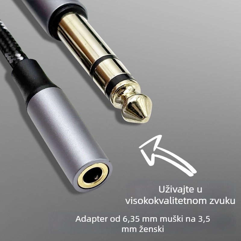 AUX audio kabel: 6,35 mm muški 3-polski na 3,5 mm ženski 3-polski – adapter za auto i mobilno audio, zlatni premaz, visokokvalitetan zvuk