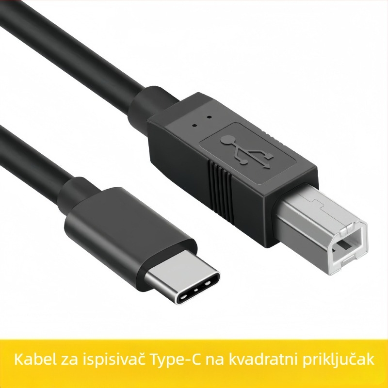 Type-C na USB-B pisaći kabel, USB 2.0 visoke brzine, bakar, duljina 0.5–3 m, za PC