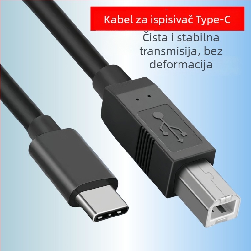 Type-C na USB-B pisaći kabel, USB 2.0 visoke brzine, bakar, duljina 0.5–3 m, za PC