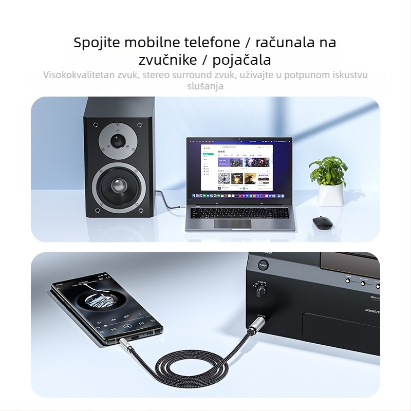 YPZ-10 Audio adapter 3,5 mm na 6,5 mm, pozlaćen, za električnu gitaru i elektronički klavir, spoj na pojačalo i računalo