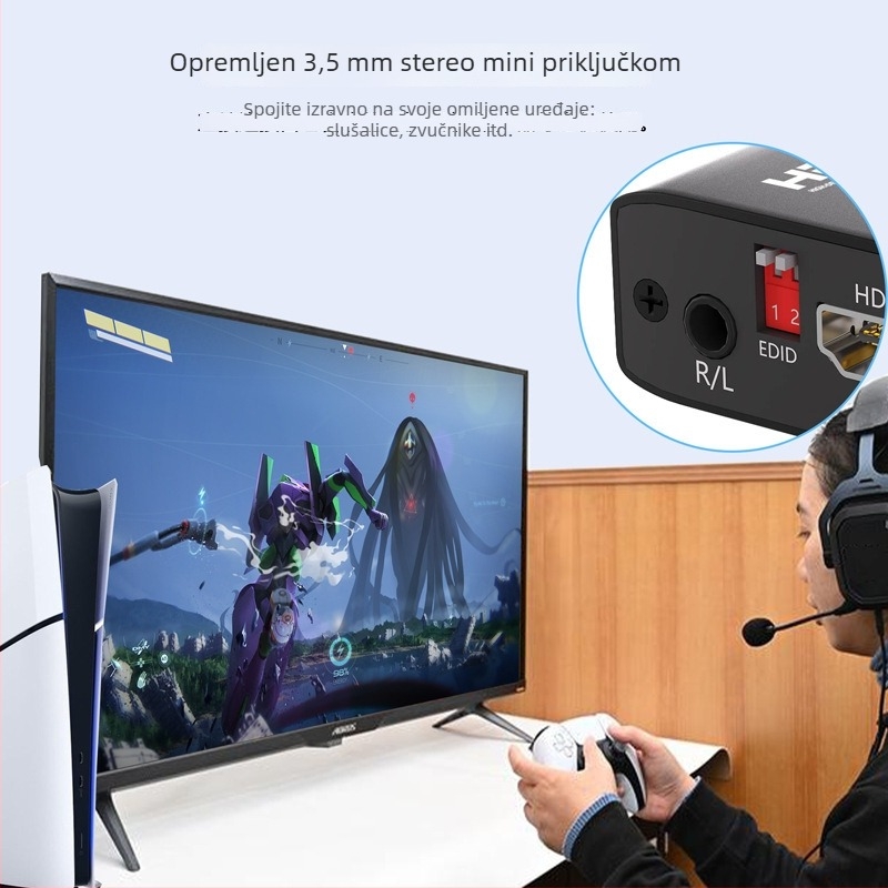 HDMI audio splitter s HDCP dekoderom, 4K@30Hz, za kartice za snimanje i optičku izolaciju