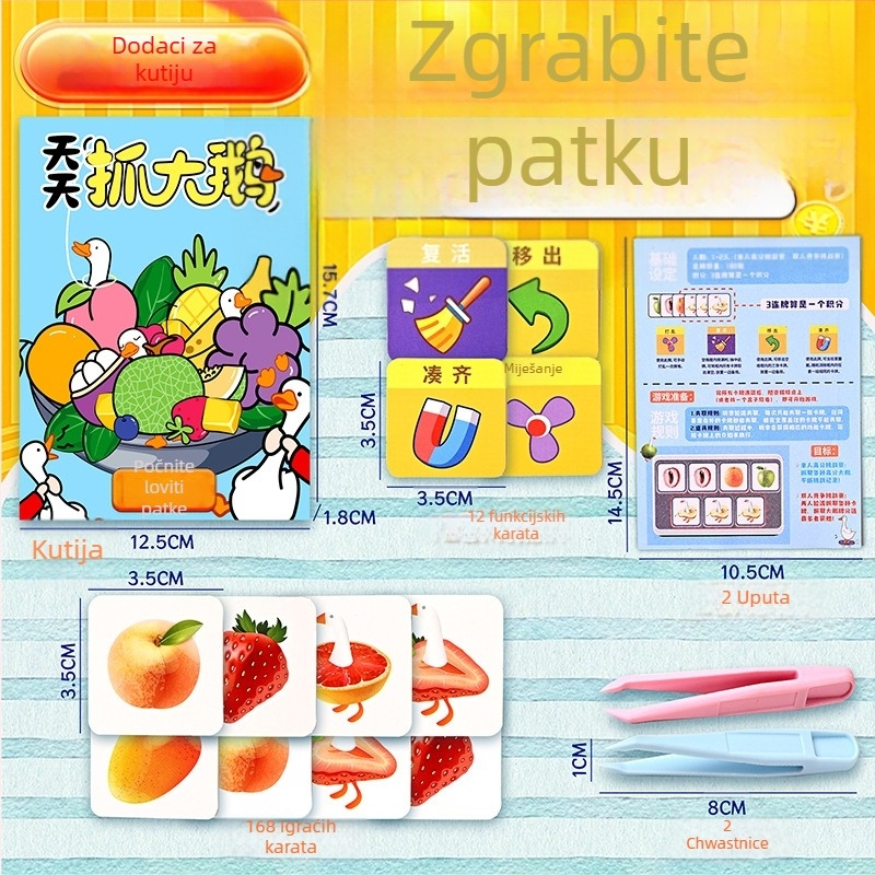 Dječja kartna puzzle igra za više igrača — tema mačka i miš, kartice od papira i plastike, u kutiji, dobna skupina 4–6, 7–14 i 15–35