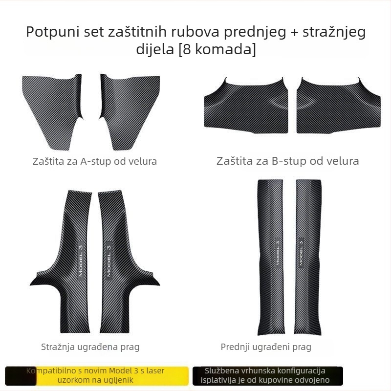 Tesla Model Y prednji i stražnji prag vrata s lasersko izrezanim karbonskim uzorkom i pločom za zaštitu pedale