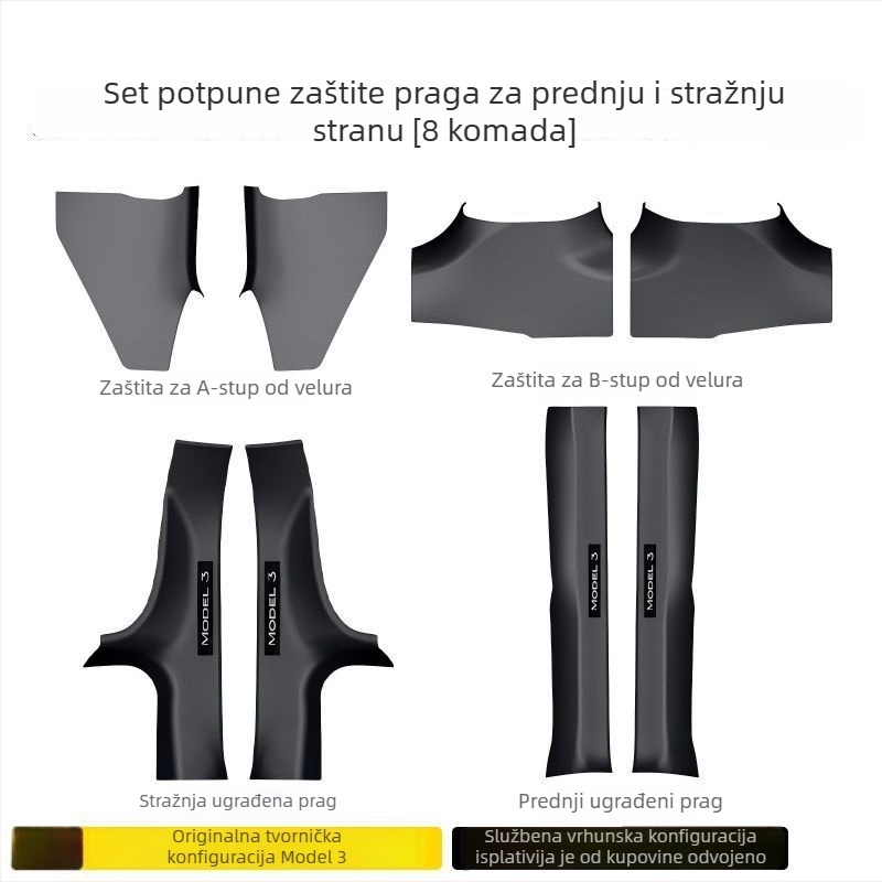 Tesla Model Y prednji i stražnji prag vrata s lasersko izrezanim karbonskim uzorkom i pločom za zaštitu pedale