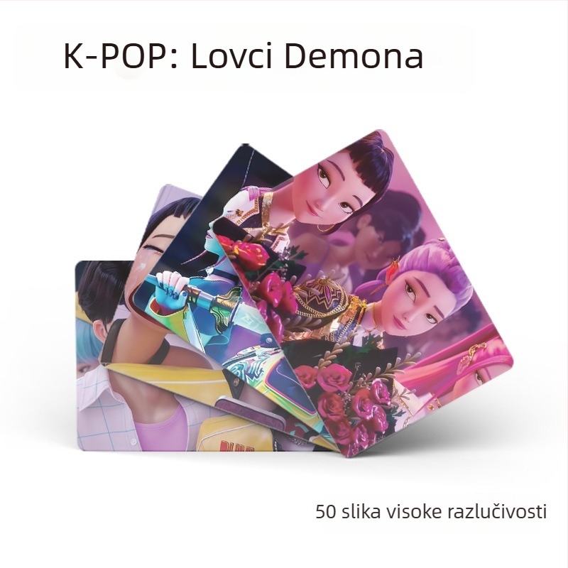 K-Pop grupa lovaca demona – set fotografskih kartica u kutiji, 50 kartica, LOMO laserski dizajn, umjetničke razglednice po narudžbi