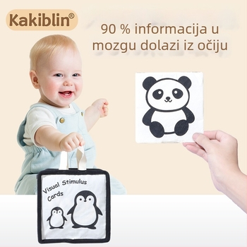Kakiblin organska pamuk crno-bijele vizualne kartice za poticanje vida i platnenu knjigu za bebe – pamuk, 0–3 godina, vizualna stimulacija, razvoj osjetila i kognitivni razvoj, emocionalni razvoj