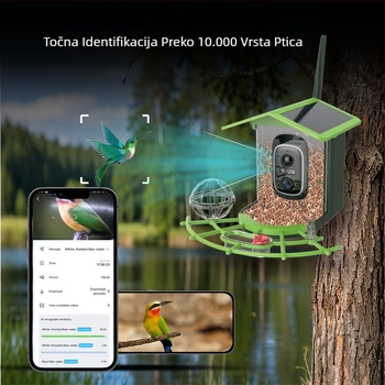 Vanjska vodootporna kamera za hranjenje ptica s AI prepoznavanjem ptica, 4MP/2.5K rezolucija, 2.8mm objektiv, napajanje 5V