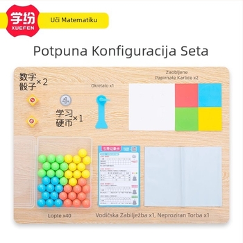Set jedinica vjerojatnosti za matematiku, razred 4.–5. — Plastični učni komplet sa spinnerom, 40 kuglica, 2 kocke, edukativni novčić i prozirna vrećica za pohranu (21 kom./kutija, 6 kutija/komplet)