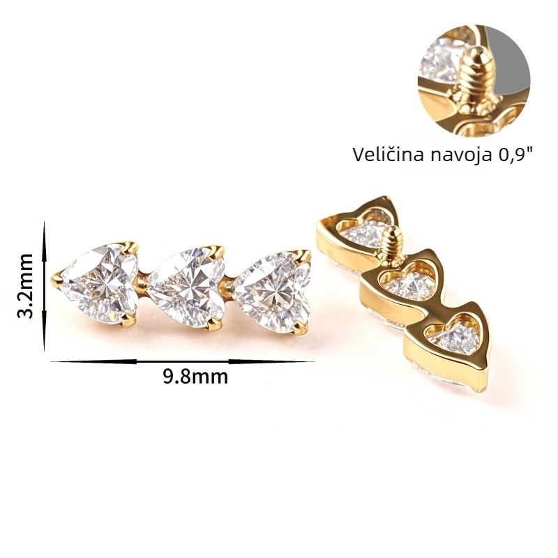 Naušnice od titanovog legura, srcoliki oblik, cirkon, unisex, jedinstven dizajn