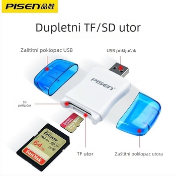 Pisen Color Arc 2-u-1 USB 2.0 čitač kartica SD/TF za računala
