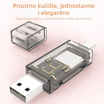 Čitač kartica USB-C 2-u-1 SD/TF, USB 2.0, prozirno ABS-PC kućište