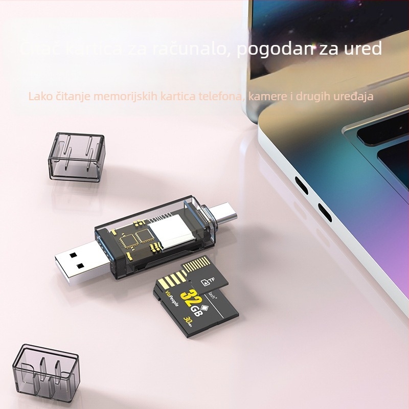 Čitač kartica USB-C 2-u-1 SD/TF, USB 2.0, prozirno ABS-PC kućište