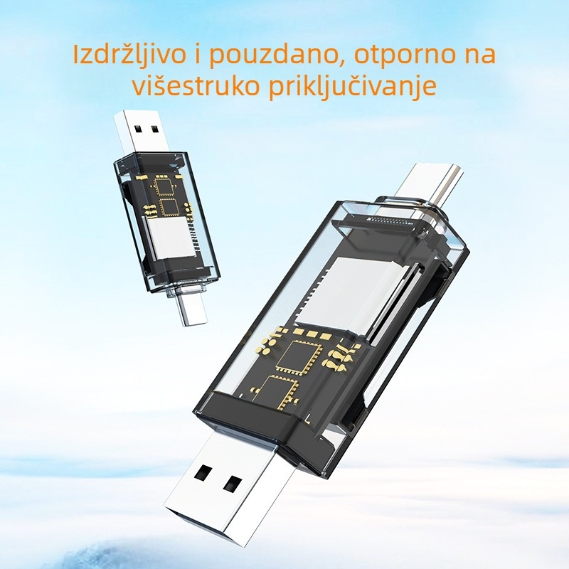 Čitač kartica USB-C 2-u-1 SD/TF, USB 2.0, prozirno ABS-PC kućište