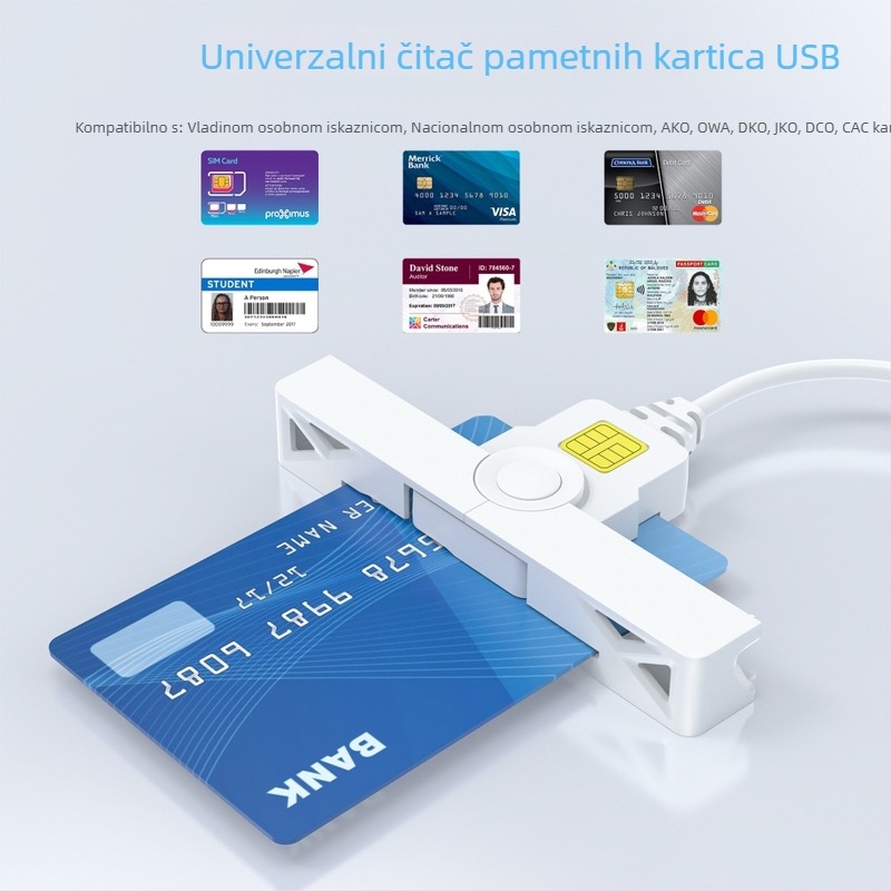 Čitač pametnih kartica s kabelom (CR335-OPEN-A / CR335-OPEN-C) - USB-C i USB 2.0 sučelja, ABS kućište, 25 g, kompatibilan s Windows 7/8/10, Linux i macOS
