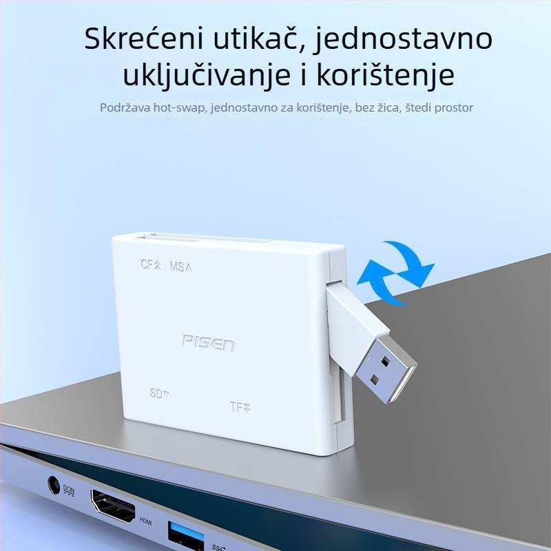 Pisen All-in-One čitač kartica – USB 2.0 visoke brzine, vanjski, podržava CF, SD, TF i MS kartice (Model 003)