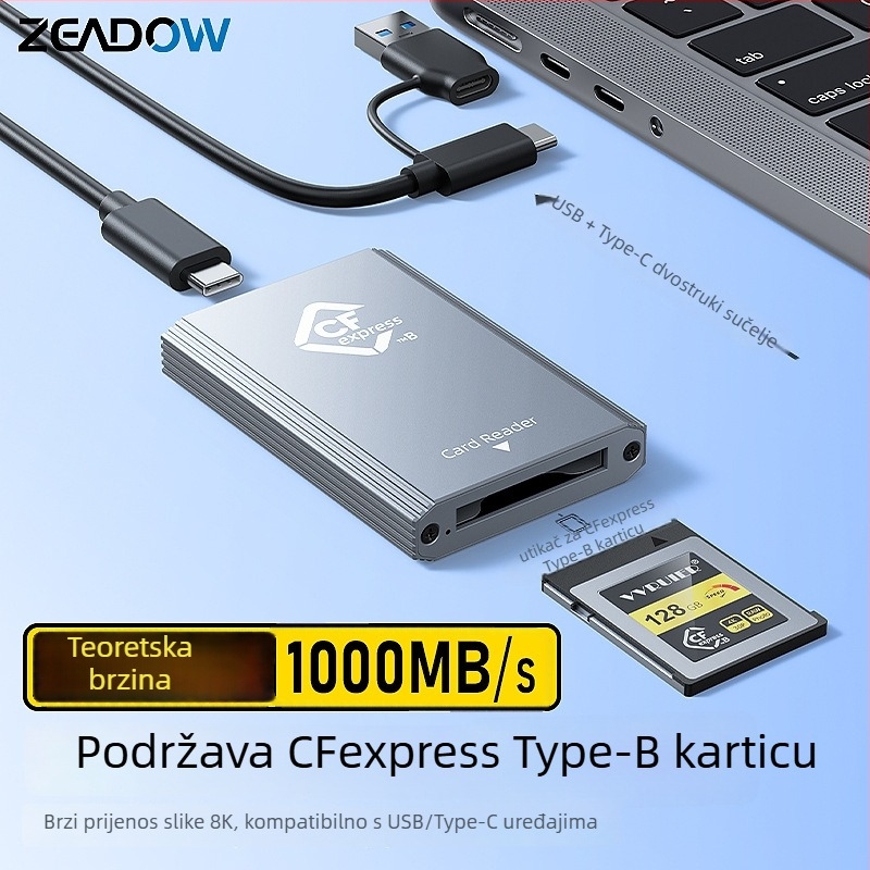 CFexpress čitač kartica Type-C USB 2.0 vanjski od aluminijske legure