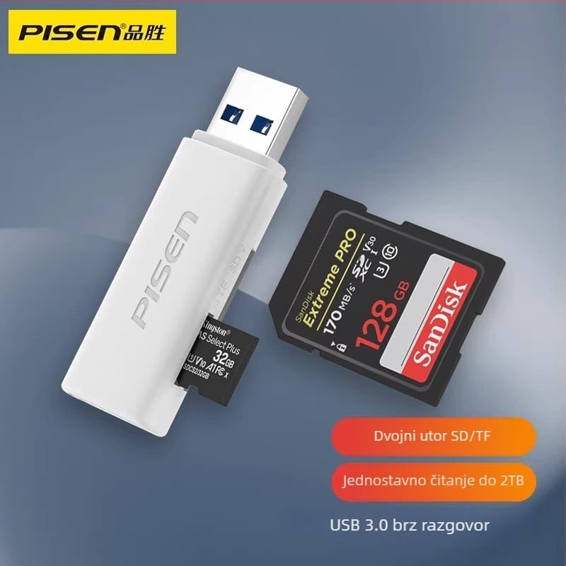 Pisen USB 3.0 brzi čitač kartica - All-in-One SD/TF čitač kartica, vanjski, model Ts-e147, kompatibilan s Windows 7