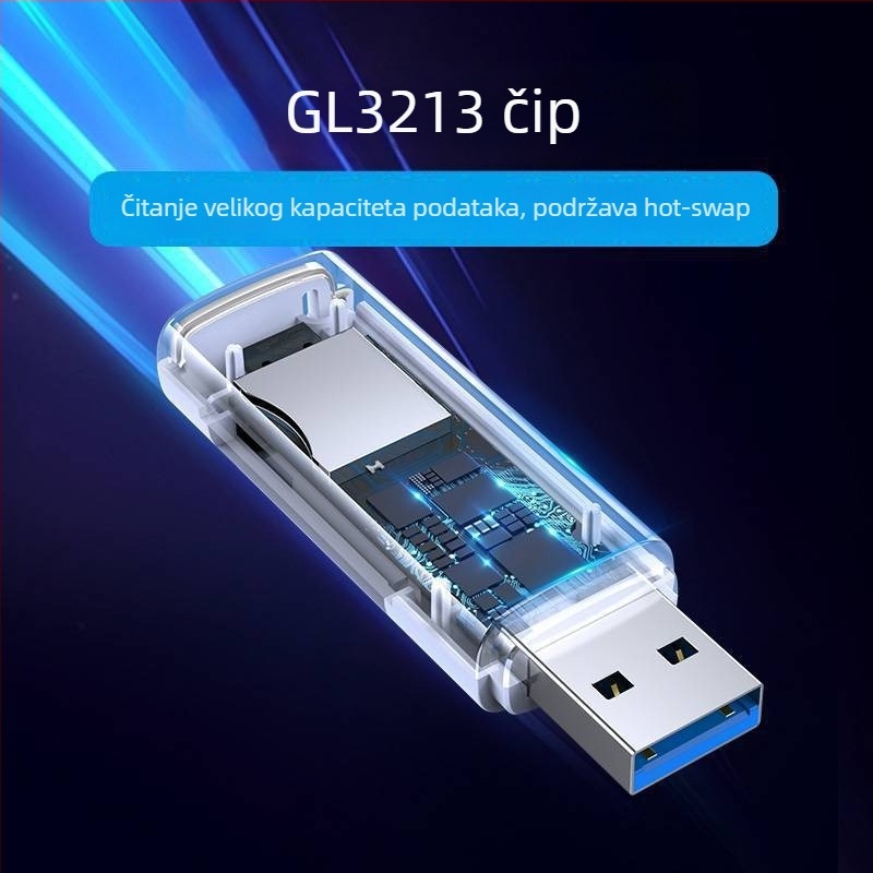 Pisen USB 3.0 brzi čitač kartica - All-in-One SD/TF čitač kartica, vanjski, model Ts-e147, kompatibilan s Windows 7