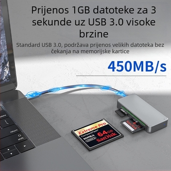 Type-C čitač kartica USB 3.0 — 3-u-1 vanjski čitač za telefon i PC, podržava CF/SD/TF, Windows 7 kompatibilan