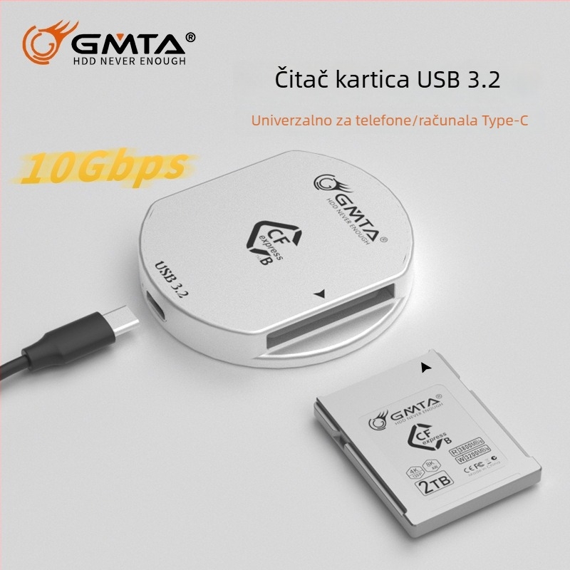 Gmta Čitač CF kartica Type-C USB 3.2 Gen2, vanjski, aluminijska legura, podrška CF kartica, za DSLR fotografije i mobilne uređaje
