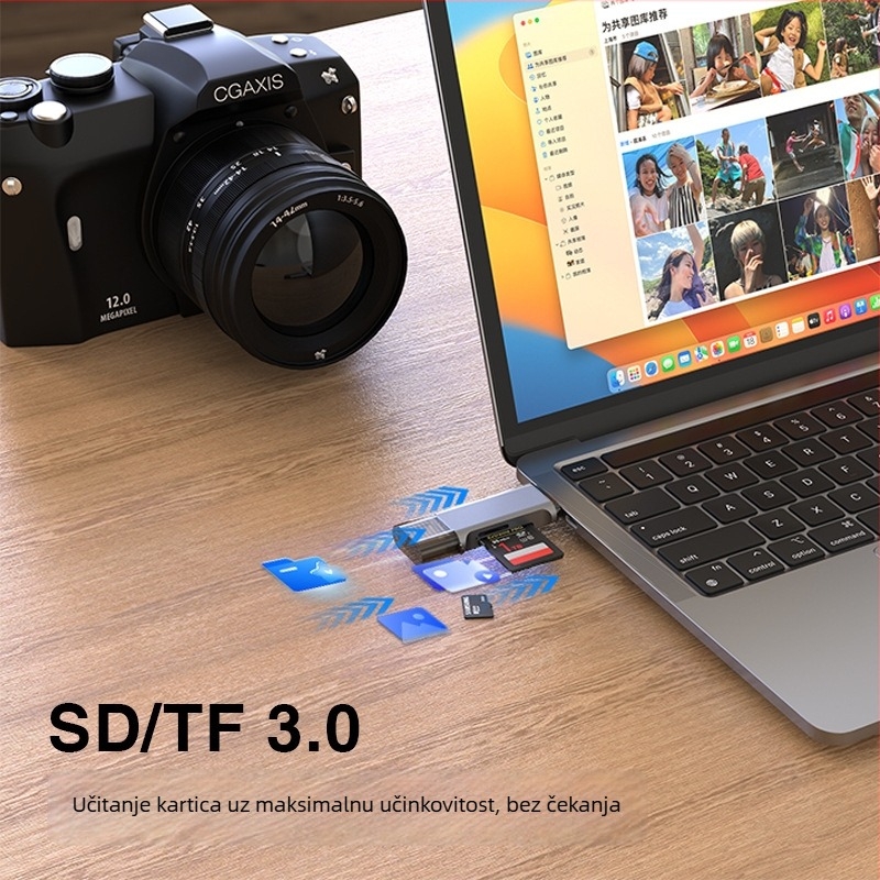Čitač kartica s dvostrukim sučeljem USB 3.0 i Type-C za SD/TF — vanjsko aluminijsko kućište, kompatibilan s Windows 7