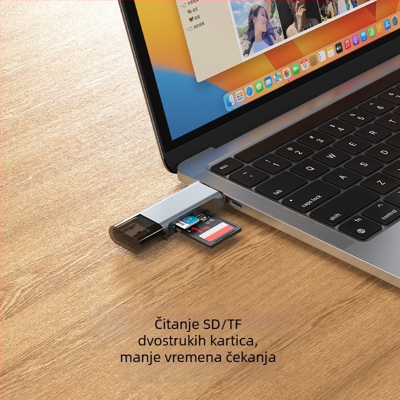 Čitač kartica s dvostrukim sučeljem USB 3.0 i Type-C za SD/TF — vanjsko aluminijsko kućište, kompatibilan s Windows 7