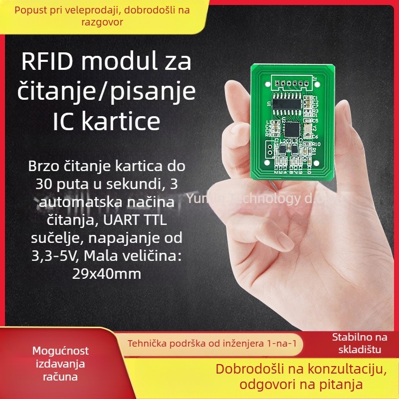 Modul čitača/pisanja IC kartice — 13,56 MHz, ISO14443A, UART sučelje, kompatibilan s M1/S50/S70, vrijeme čitanja 0,01 s, model M2940B-HA