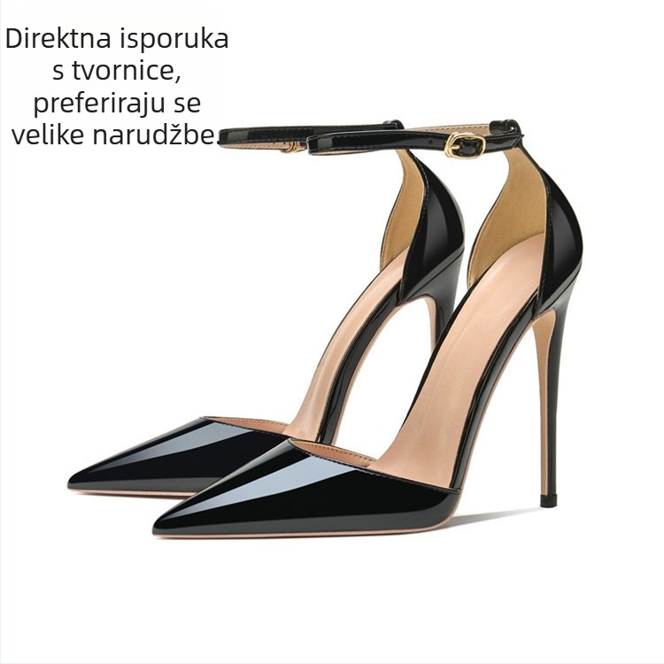 Sandale s trakama, oštar nos, 12 cm visok tanki potpetica, gornji materijal mikrovlakna