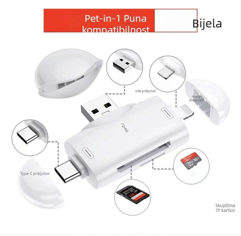 Magnetski čitač kartica USB Type-C/OTG sa SD/TF podrškom, model 311, USB 2.0, ABS kućište, 18 g