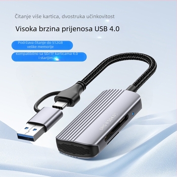 All-in-One USB 4.0 čitač kartica SD/TF, Type-C sučelje, Plug-and-Play, aluminij