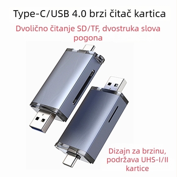 UHS-II SD4.0 čitač kartica s Type-C i USB-om – podržava SD/SDHC/TF/Mini SDHC, aluminijska legura, model T-933D