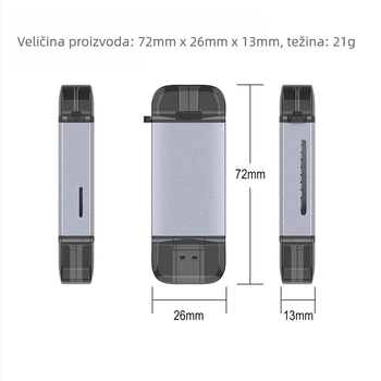 UHS-II SD4.0 čitač kartica s Type-C i USB-om – podržava SD/SDHC/TF/Mini SDHC, aluminijska legura, model T-933D