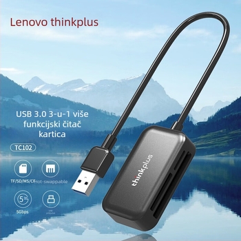 Lenovo TC102 USB 3.0 čitač kartica troje u jedno — CF/SD/TF, vanjska instalacija, kompatibilan s Windows 7