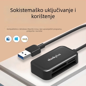 Lenovo TC102 USB 3.0 čitač kartica troje u jedno — CF/SD/TF, vanjska instalacija, kompatibilan s Windows 7