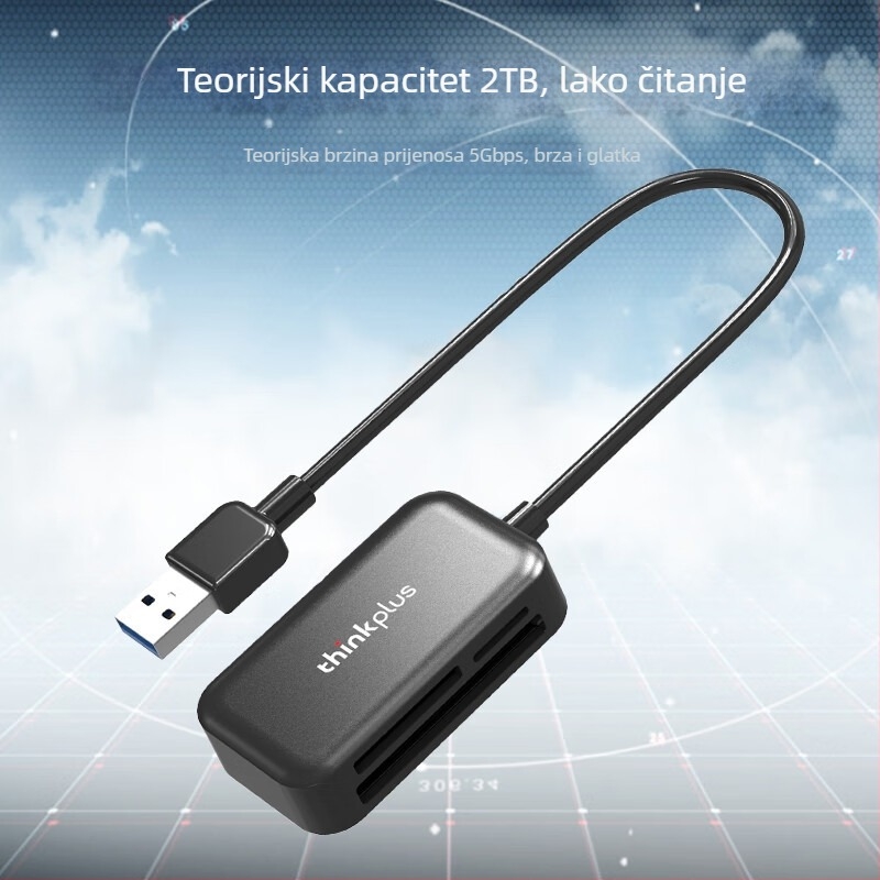 Lenovo TC102 USB 3.0 čitač kartica troje u jedno — CF/SD/TF, vanjska instalacija, kompatibilan s Windows 7
