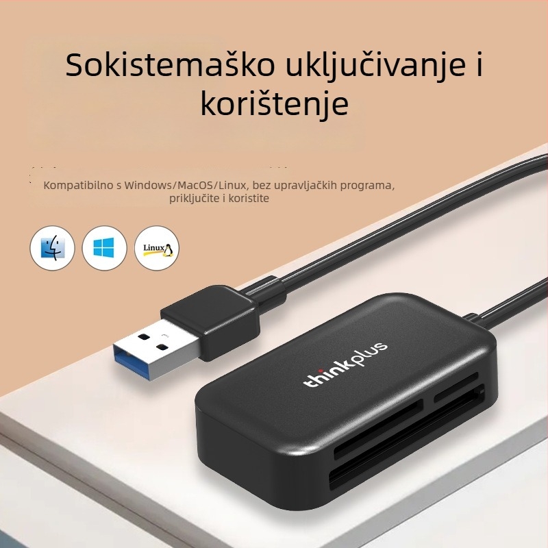 Lenovo TC102 USB 3.0 čitač kartica troje u jedno — CF/SD/TF, vanjska instalacija, kompatibilan s Windows 7