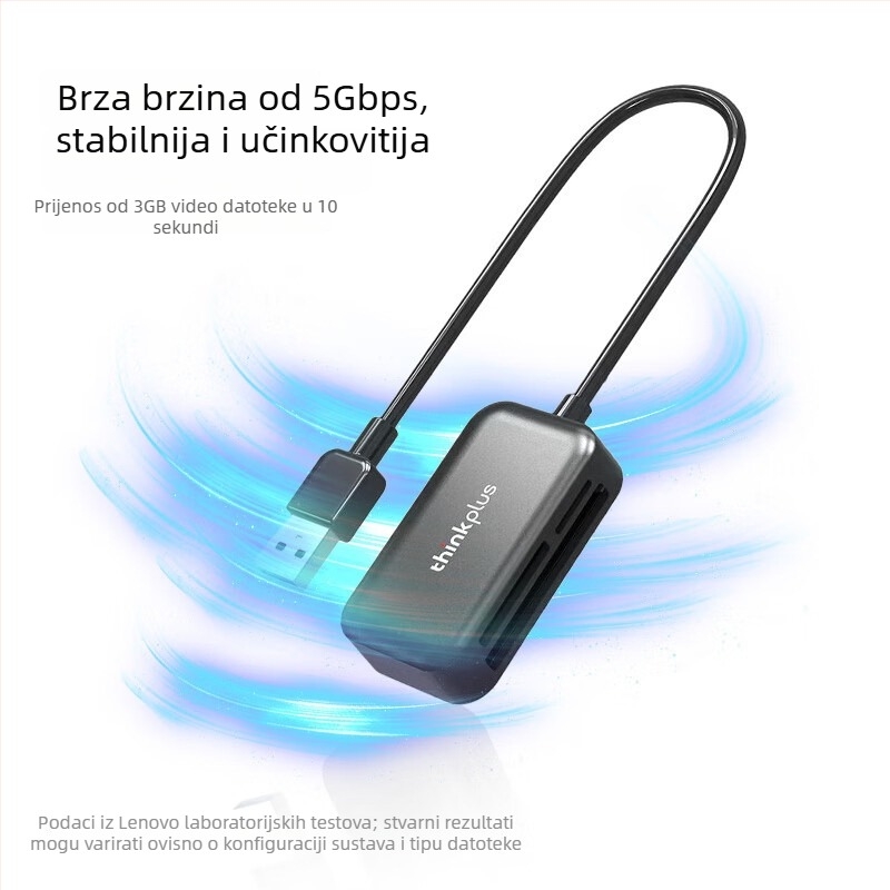 Lenovo TC102 USB 3.0 čitač kartica troje u jedno — CF/SD/TF, vanjska instalacija, kompatibilan s Windows 7