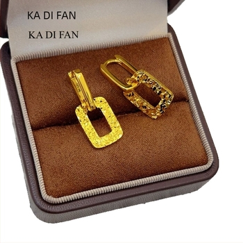 Geometrijske kvadratne naušnice, pozlaćene legure, za žene, prirodni stil – svježe i slatko