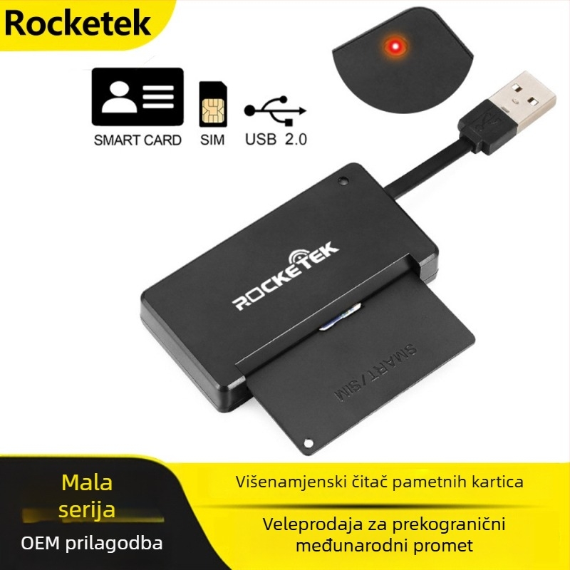 Rocketek CR384-A Čitač pametnih kartica za CAC, SIM, bankovne i osobne kartice – USB 2.0, kompatibilan s Windows/macOS/Linux